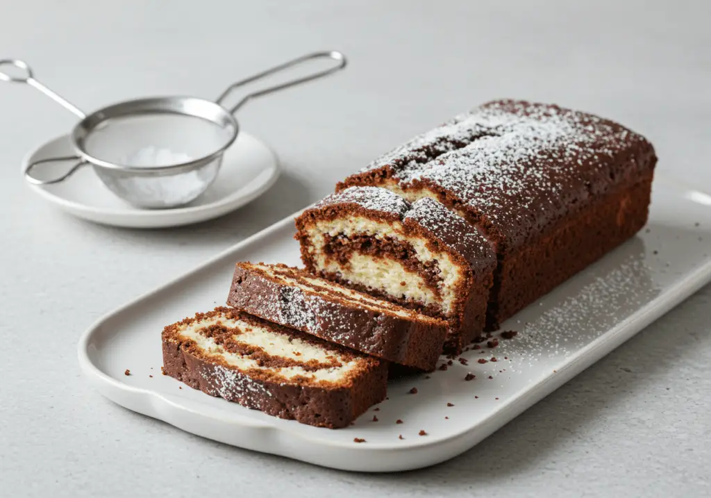 Fertiger Bounty-Kuchen ohne Backen, in Scheiben geschnitten, perfekt zum Servieren.