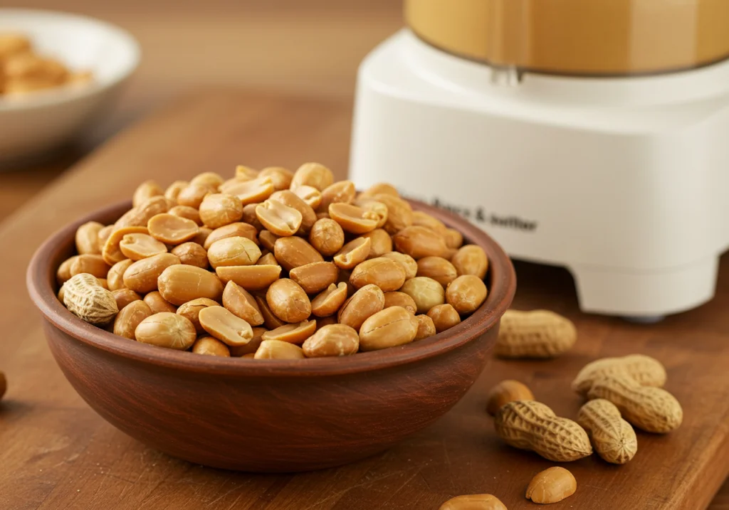 Roasted peanuts prepared for homemade peanut butter spread.