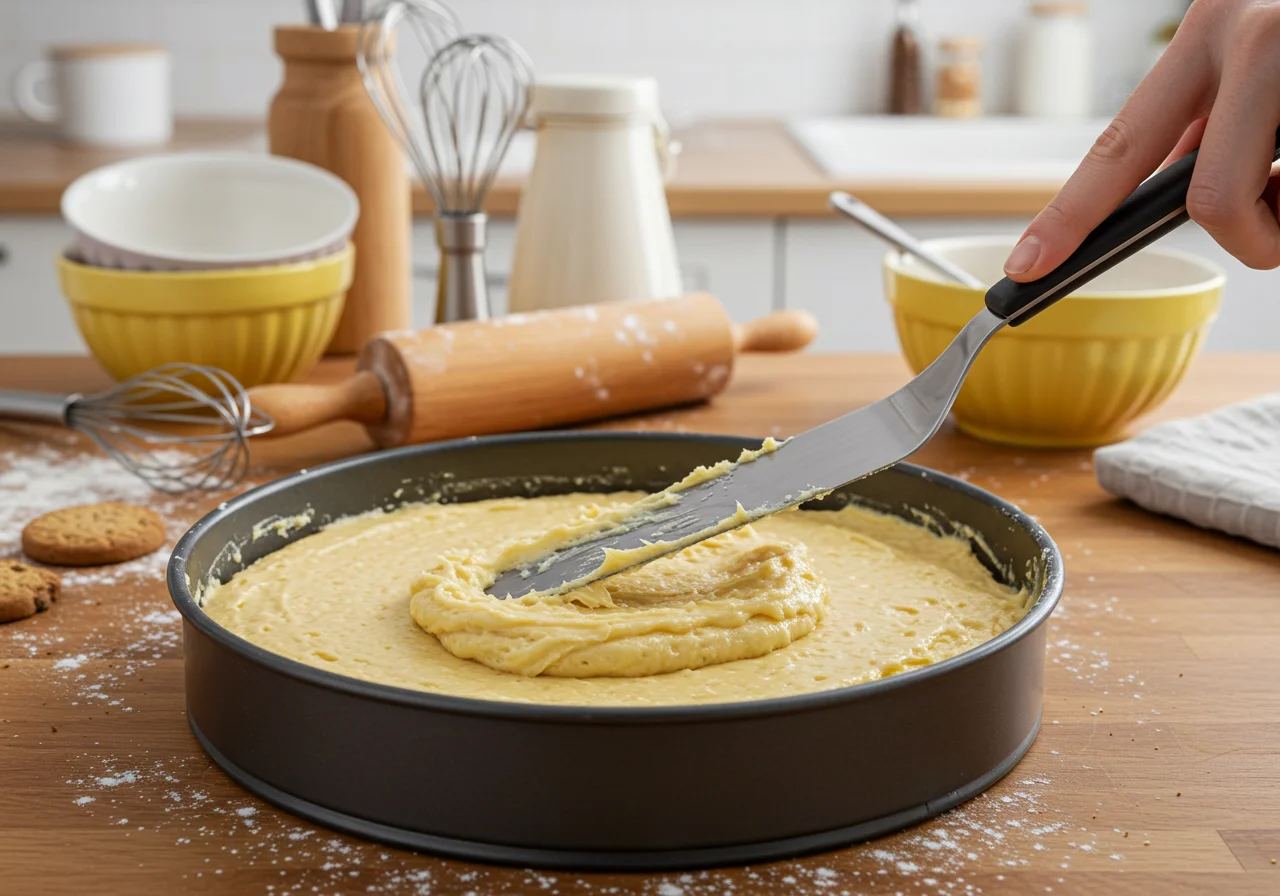 Keksboden wird in eine Kuchenform für kuchen ohne backen gepresst.