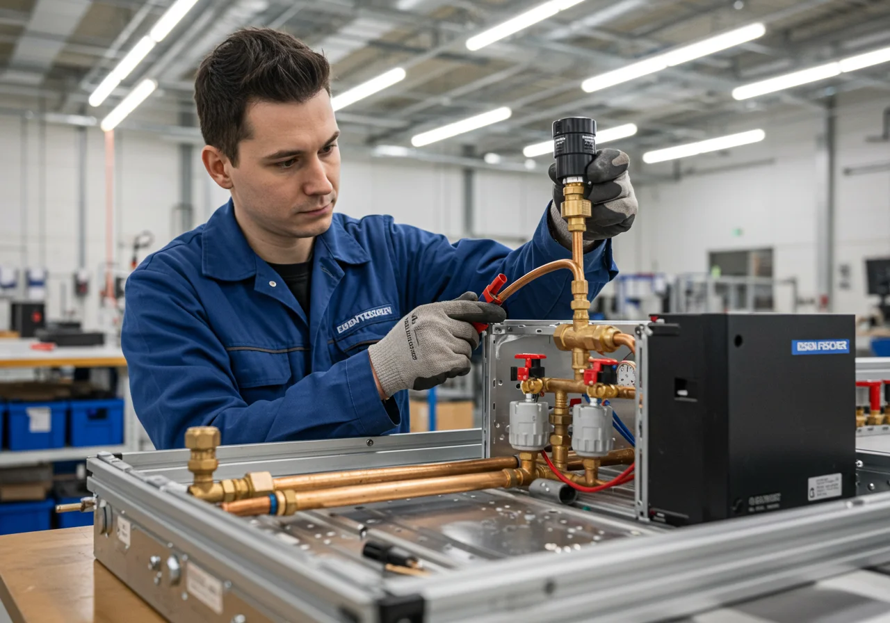 Assembling Eisen Fischer heating system components for optimal performance.