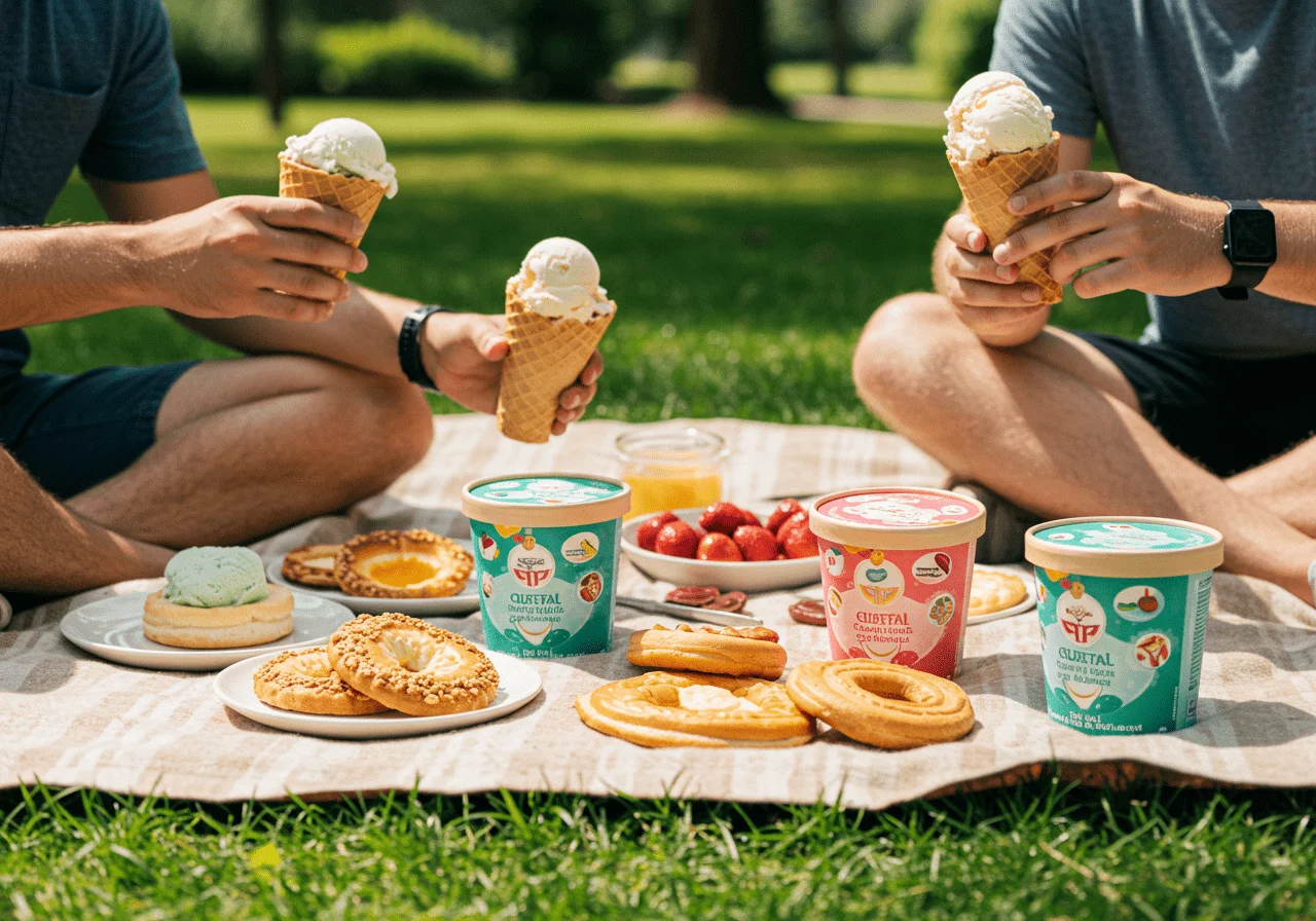 Fertig angerichtet: Günstige Eis Angebote im Sommer mit einem Picknick im Park.