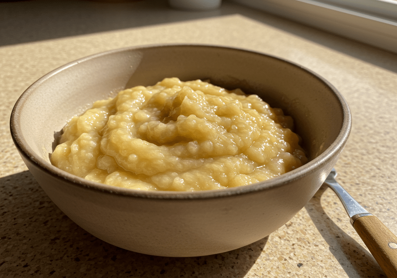Mashed ripe bananas prepared for making leckere Banane Schoko Muffins.