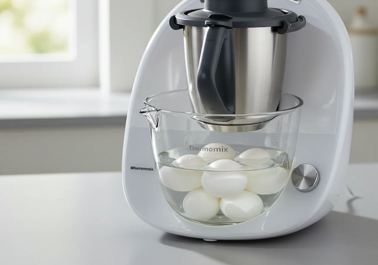 Eier kochen im Thermomix mit Wasser und Eiern in der Schüssel.