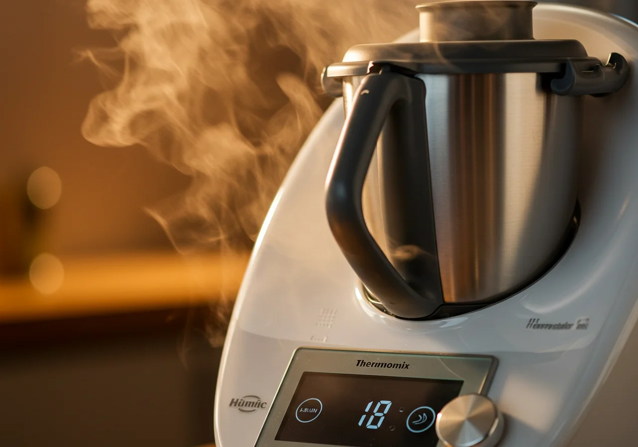 Dampf aus dem Thermomix während des Eier kochen im Thermomix.