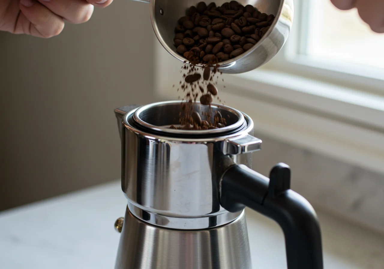 Frisch gemahlene Kaffeebohnen für die Zubereitung von Kaffee mit Milch, perfekt im Verhältnis zu Kalorien.