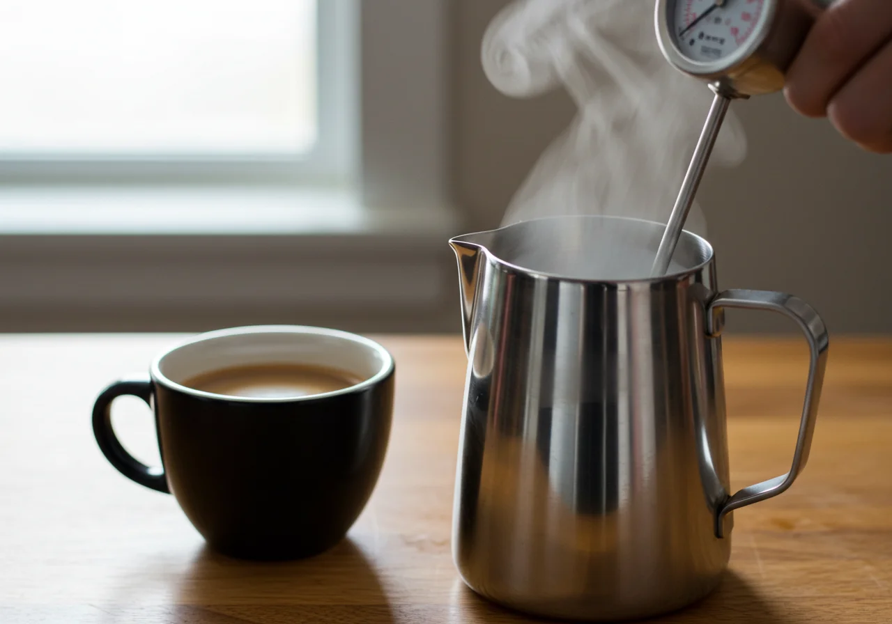 Milch wird aufgeschäumt für perfekten Kaffee mit Milch, unter Berücksichtigung der Kalorien.