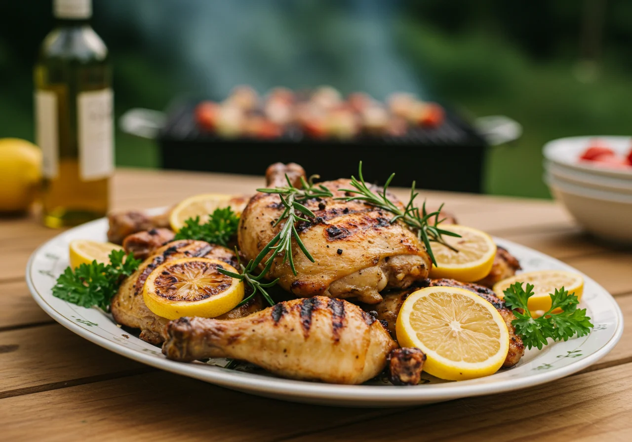 Saftiges Hähnchen aus Joghurt Marinade, perfekt für Grillfeste im Freien.