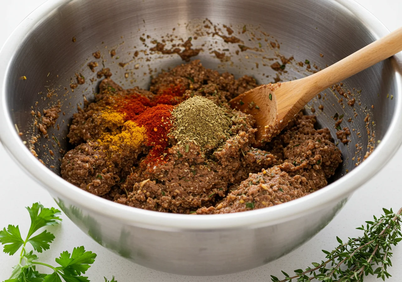 Spiced ground meat mixture for making Smoky Ahle Wurscht.