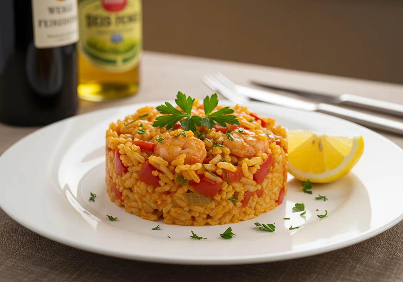 Finished Würzige Paprika Reis Pfanne Vegetarisch, a colorful dish perfect for vegetarian meals.