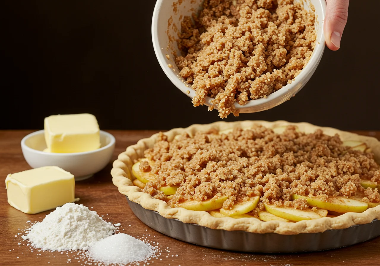 Streusel für den Klassischen Streuselkuchen, der über den Apfelbelag gestreut wird.