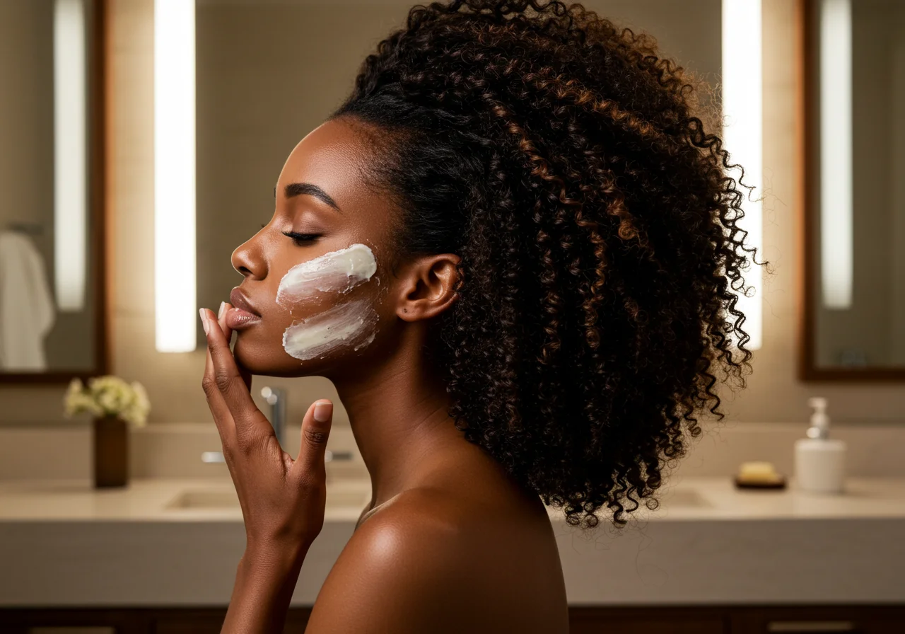Shea butter applied to skin and hair, demonstrating its benefits in pflegende Shea Butter für Haut und Haar.