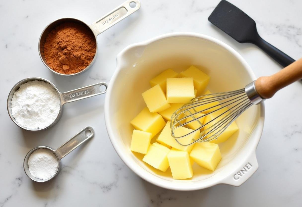 Weiche Butter wird in einer Schüssel angerührt für die Apfel Ingwer Kekse.