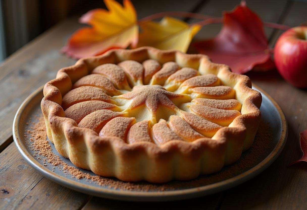 Fertiger Apfelkuchen mit Zimtnote, perfekt für herbstliche Genüsse.