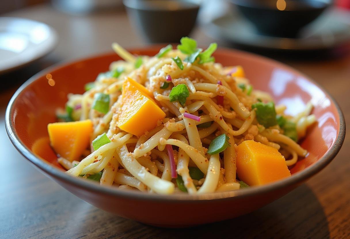 Finished Asian Cabbage Mango Salad showcasing bright colors and textures for a refreshing dish.