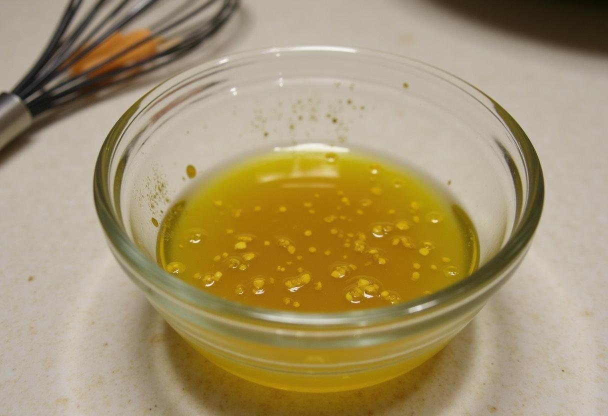 Lime juice, honey, and sesame oil dressing for Asian Cabbage Mango Salad preparation.