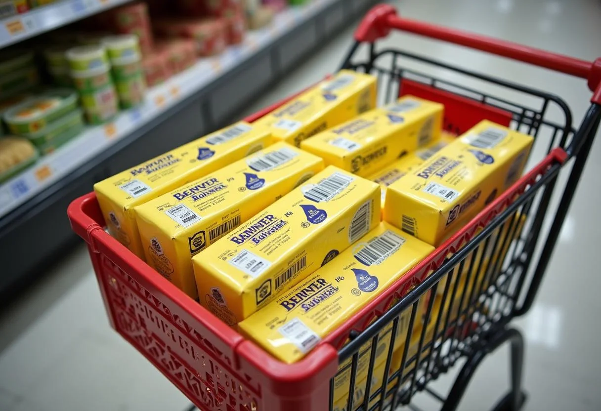 Einkaufswagen mit Butter im Angebot, perfekt für Schnäppchenjäger dieser Woche.