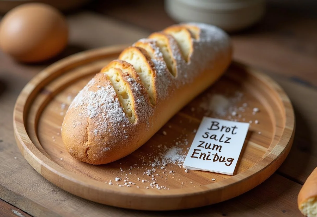 Traditionelle Platte mit Brot und Salz und einem Spruch für die Einzugsfeier.