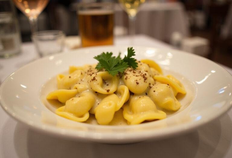 Fertige Tortellini mit Käse Sahne Soße, ideal für ein köstliches Abendessen.