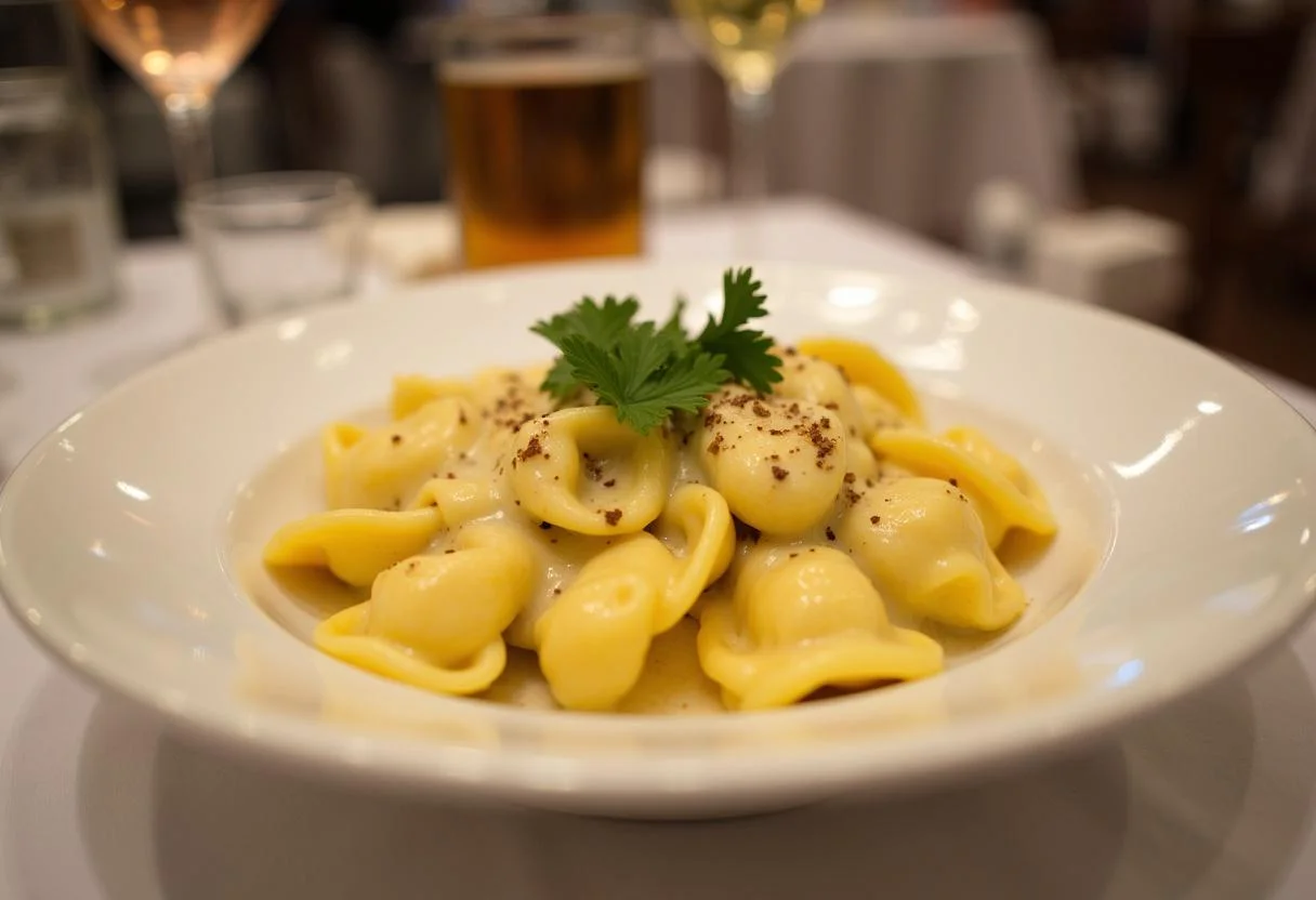 Fertige Tortellini mit Käse Sahne Soße, ideal für ein köstliches Abendessen.