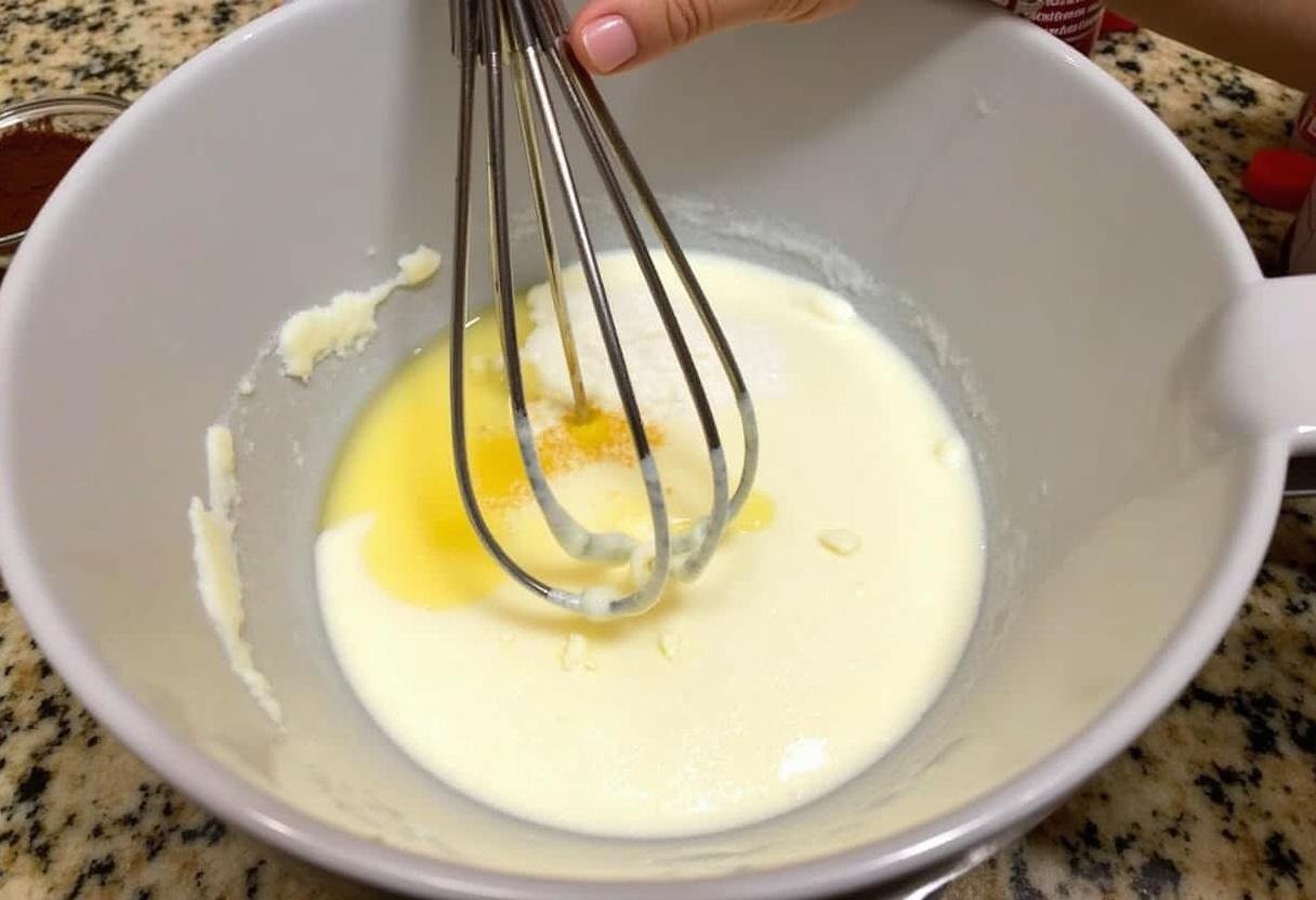 Ricotta cheese mixed with sugar and vanilla for Tiramisu-inspired dessert.