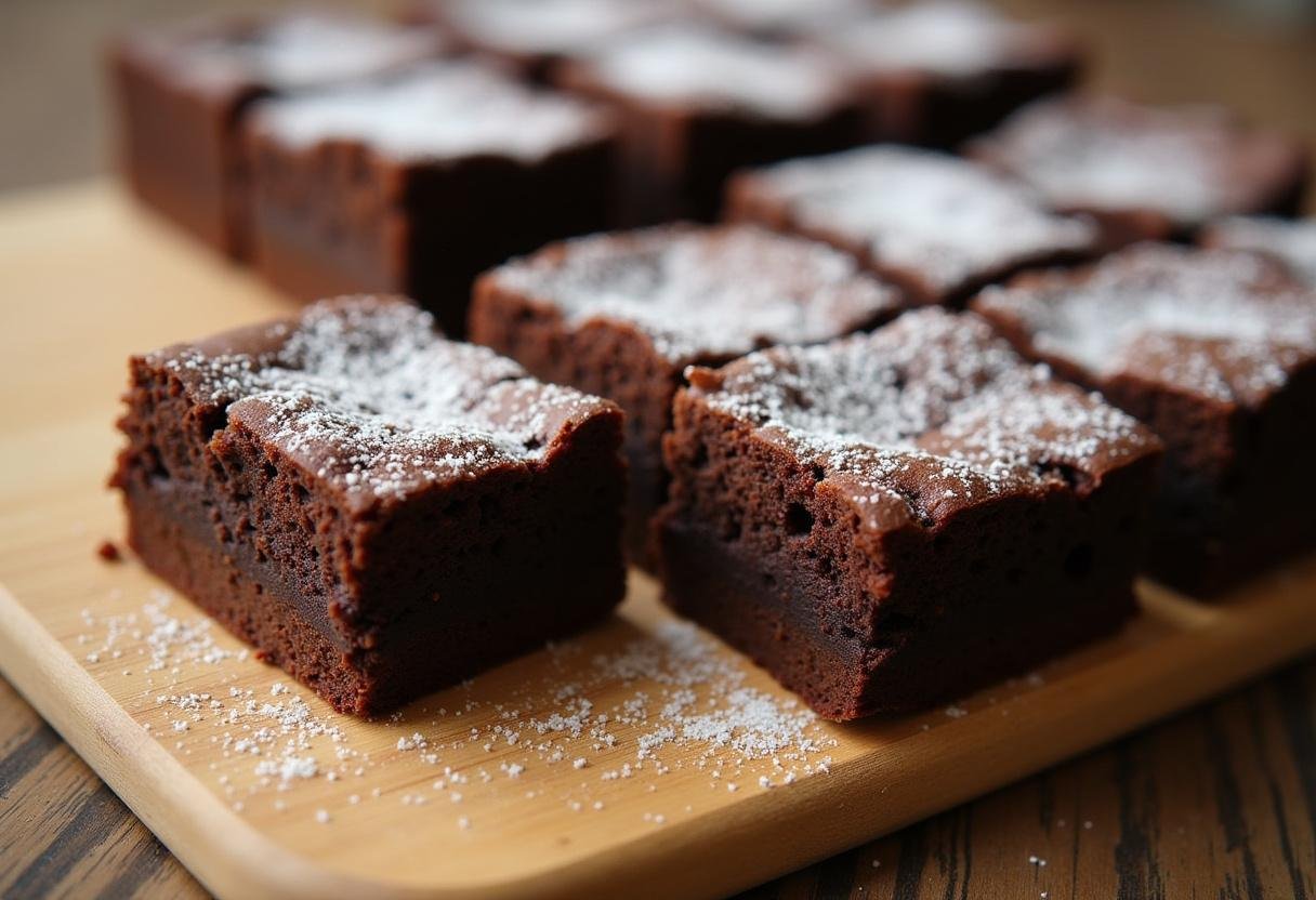 Delicious homemade brownies, perfectly baked and ready to serve.