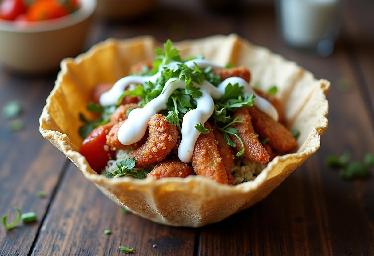Fertige Döner-Bowl mit Hähnchen, bereit zum Genießen mit einer Balance aus Aromen und Texturen.