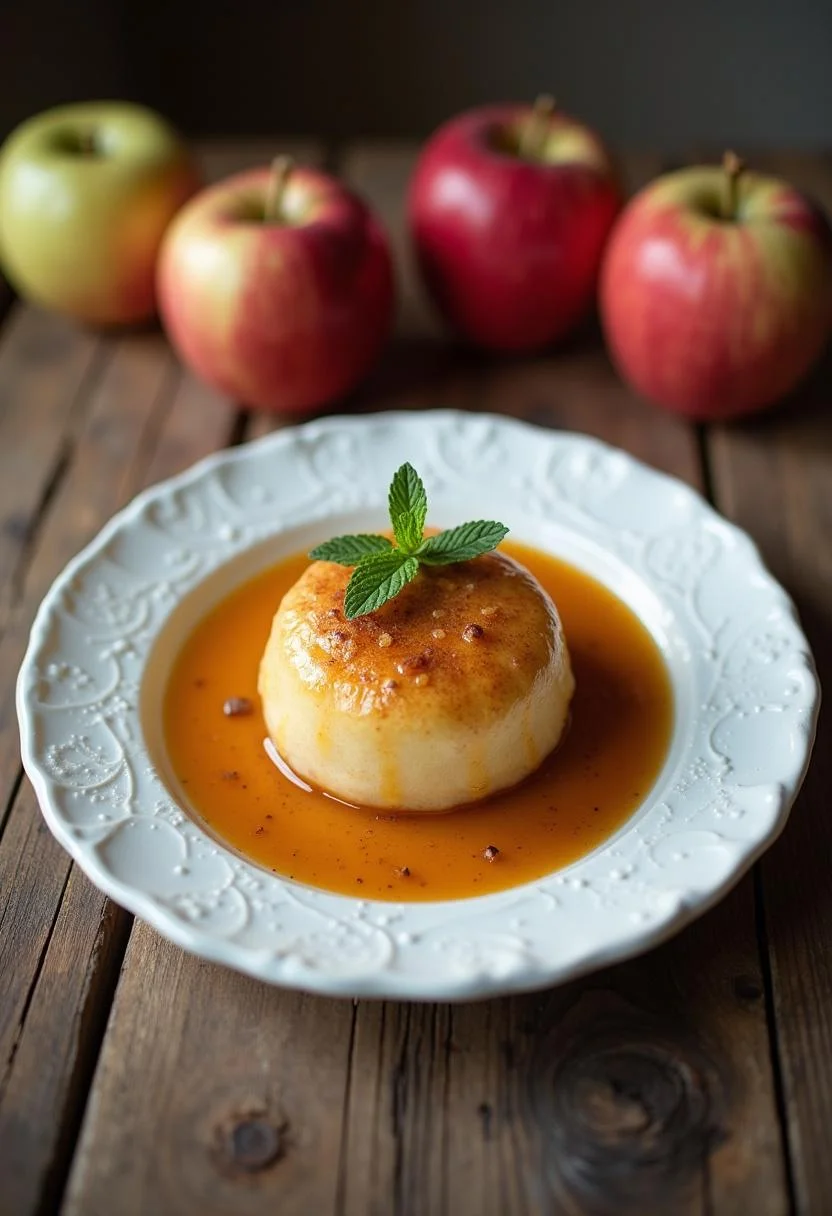 Finished Golden Apfelküchlein beautifully plated with apple cinnamon bliss, ideal for dessert.
