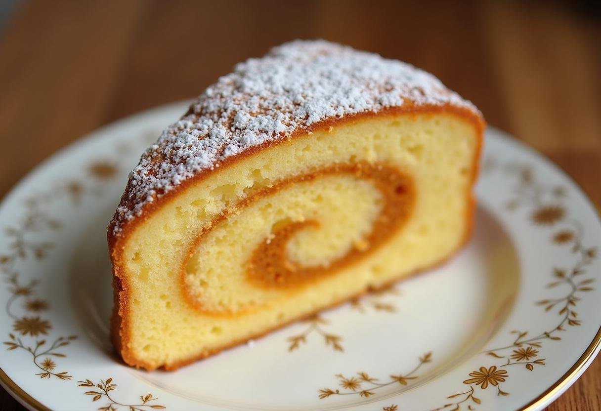 Slice of Golden Marmorkuchen with marble swirl served on a plate, ideal for showcasing its deliciousness.