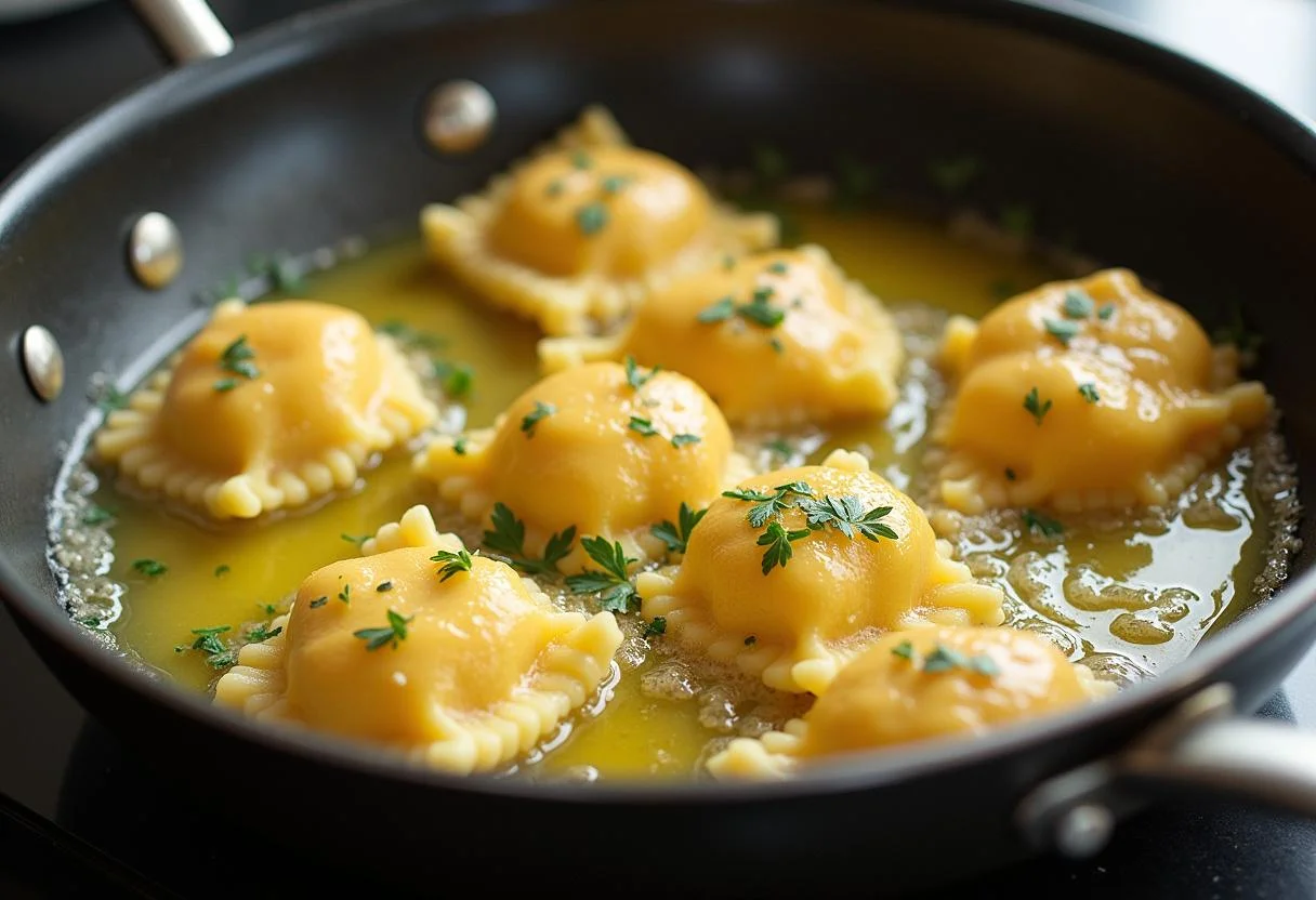 Sautieren von Schupfnudeln in Butter für ein goldenes Finish, unerlässlich für perfekte Kartoffelknödel.