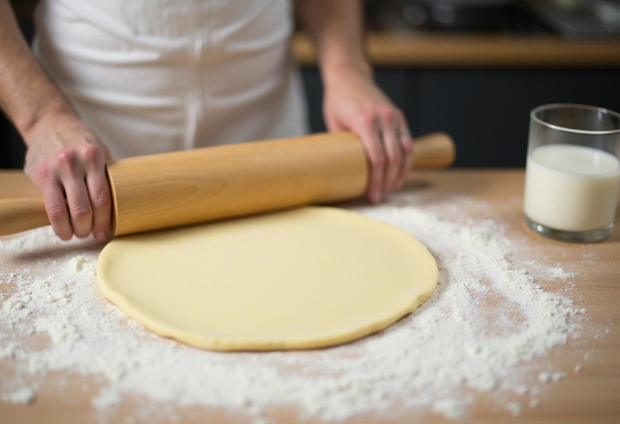 Ausgerollter Teig mit runden Ausstechformen für Berliner Pfannkuchen.