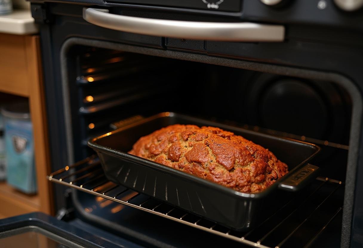 Hackbraten Helene à la Elli wird im Ofen gebacken, während der Timer eingestellt ist.