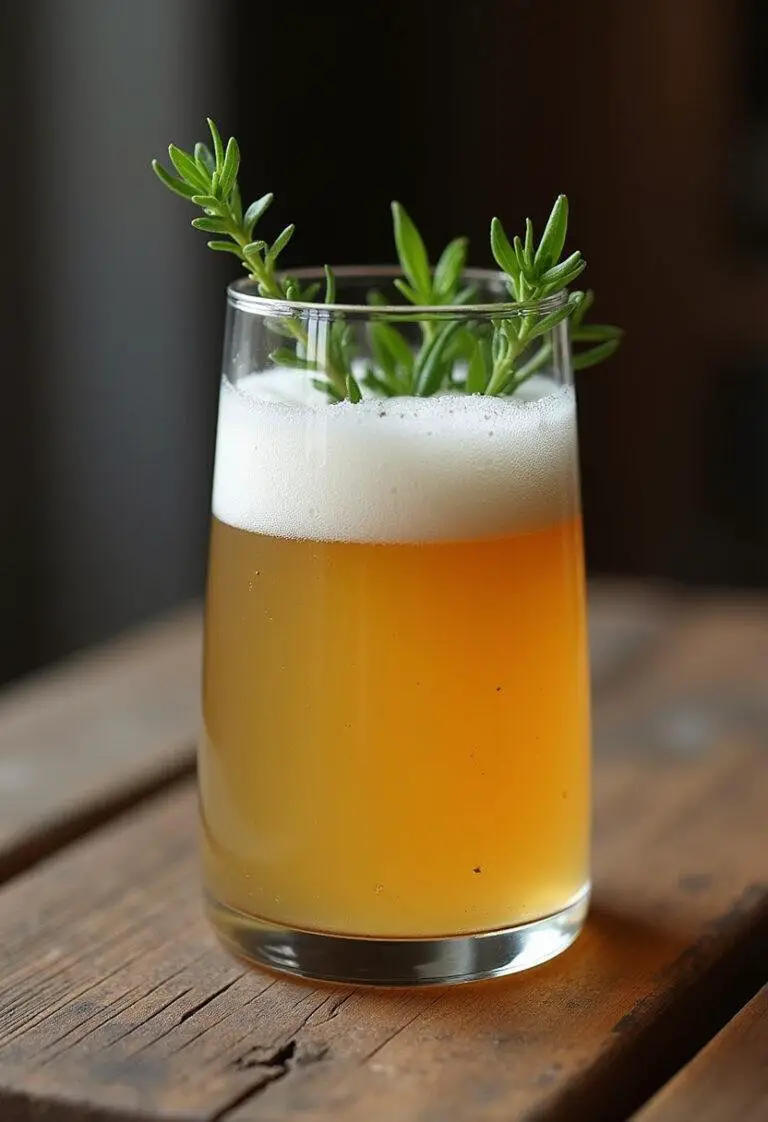 Fertiger Herby Federweißer in einem Glas mit frischen Kräutern, ideal für gesellige Anlässe.