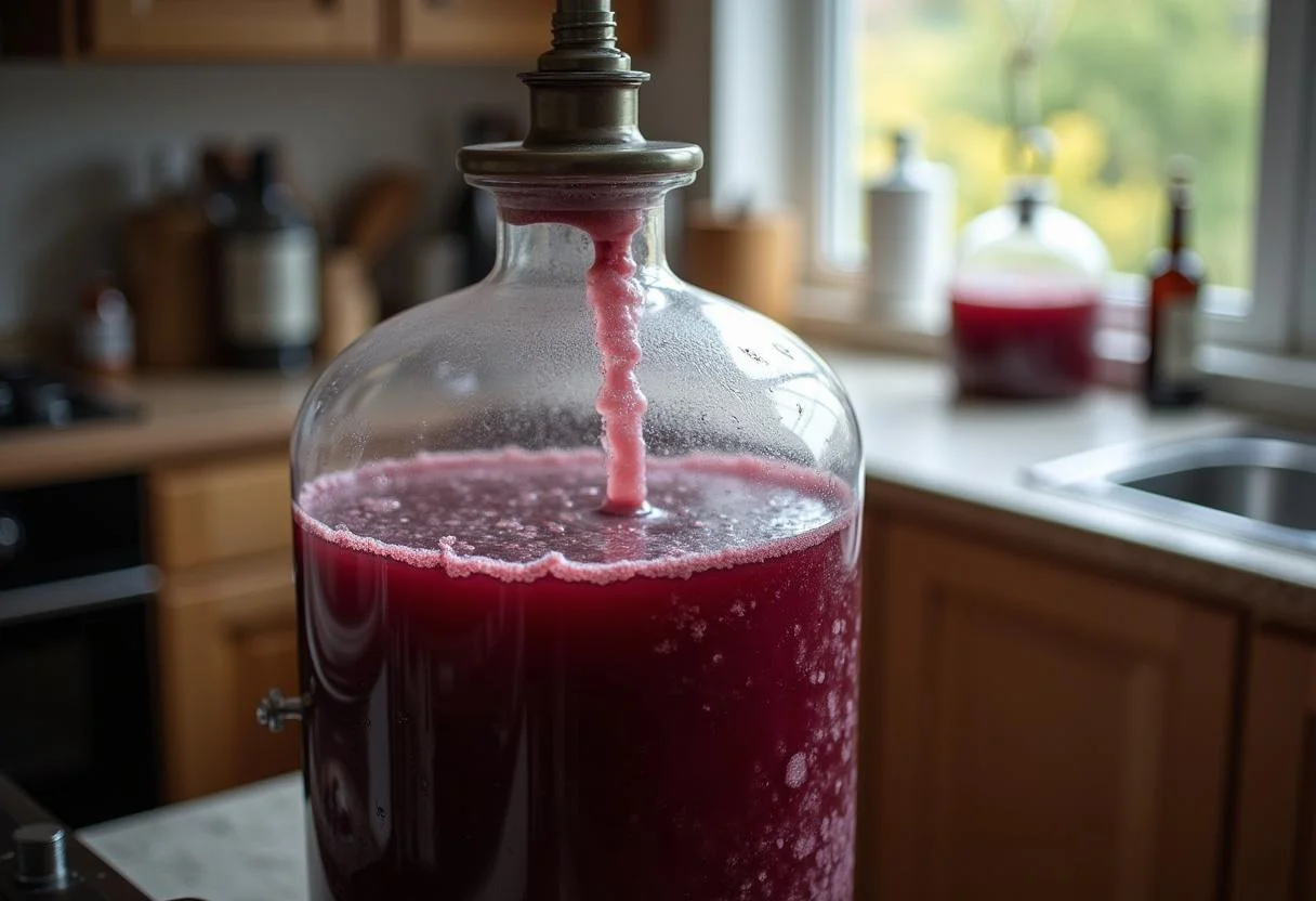 Fermenting Traubenmost in einem großen Behälter für Herby Federweißer.