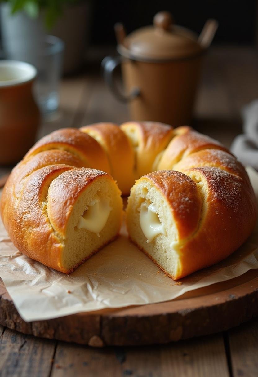 Fertiges Käse Knoblauch Zupfbrot, schön gebräunt und geschmolzenem Käse, perfekt zum Teilen.