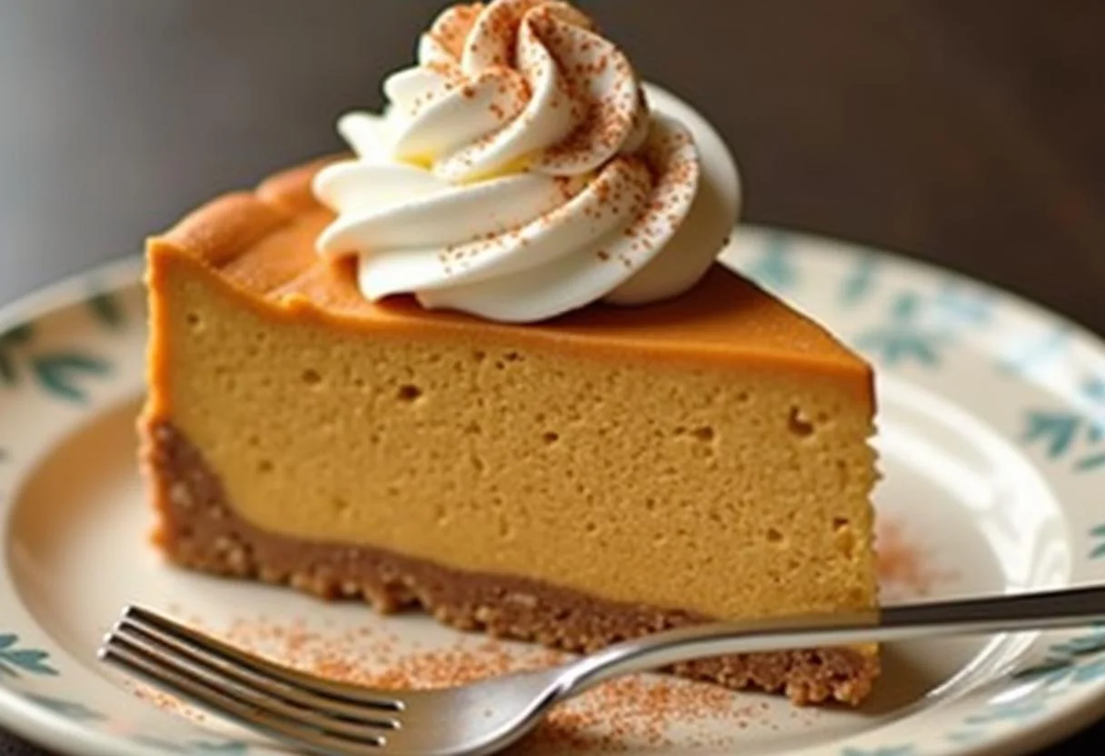Fertiger Kürbis-Käsekuchen mit Sahne und Zimt, perfekt für jeden Anlass.