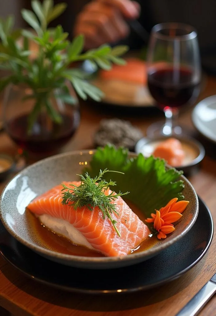 Served Lachs nach japanischer Art mit Wasabi, ready for enjoyment in a Japanese-inspired dining setting.
