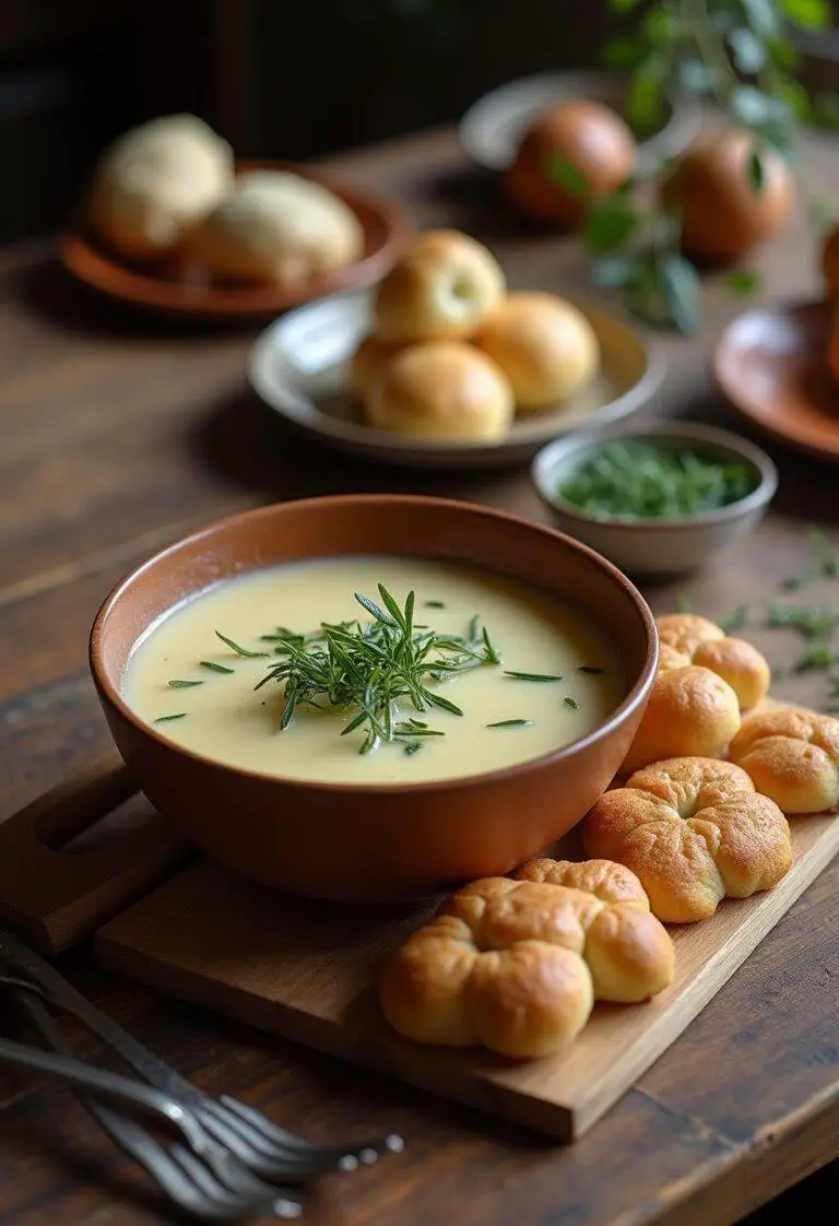 Finished Lammgulasch with knödeln served on a rustic table, perfect for a comforting dinner.