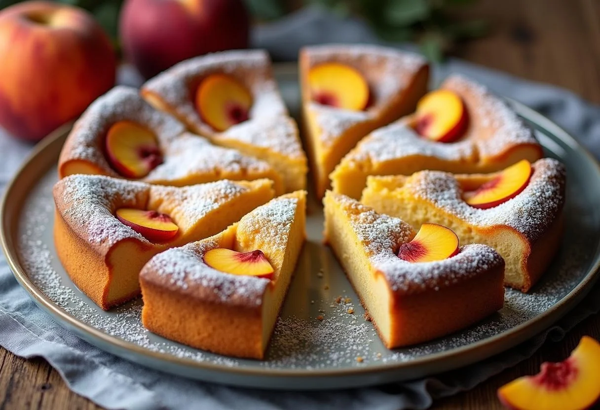 Fertiger Luftiger Schmandkuchen mit Pfirsichen, perfekt für jeden Anlass.