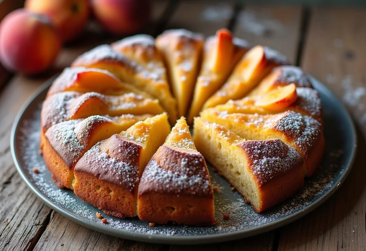Fertiger Luftiger Schmandkuchen mit Pfirsichen, perfekt für jeden Anlass.