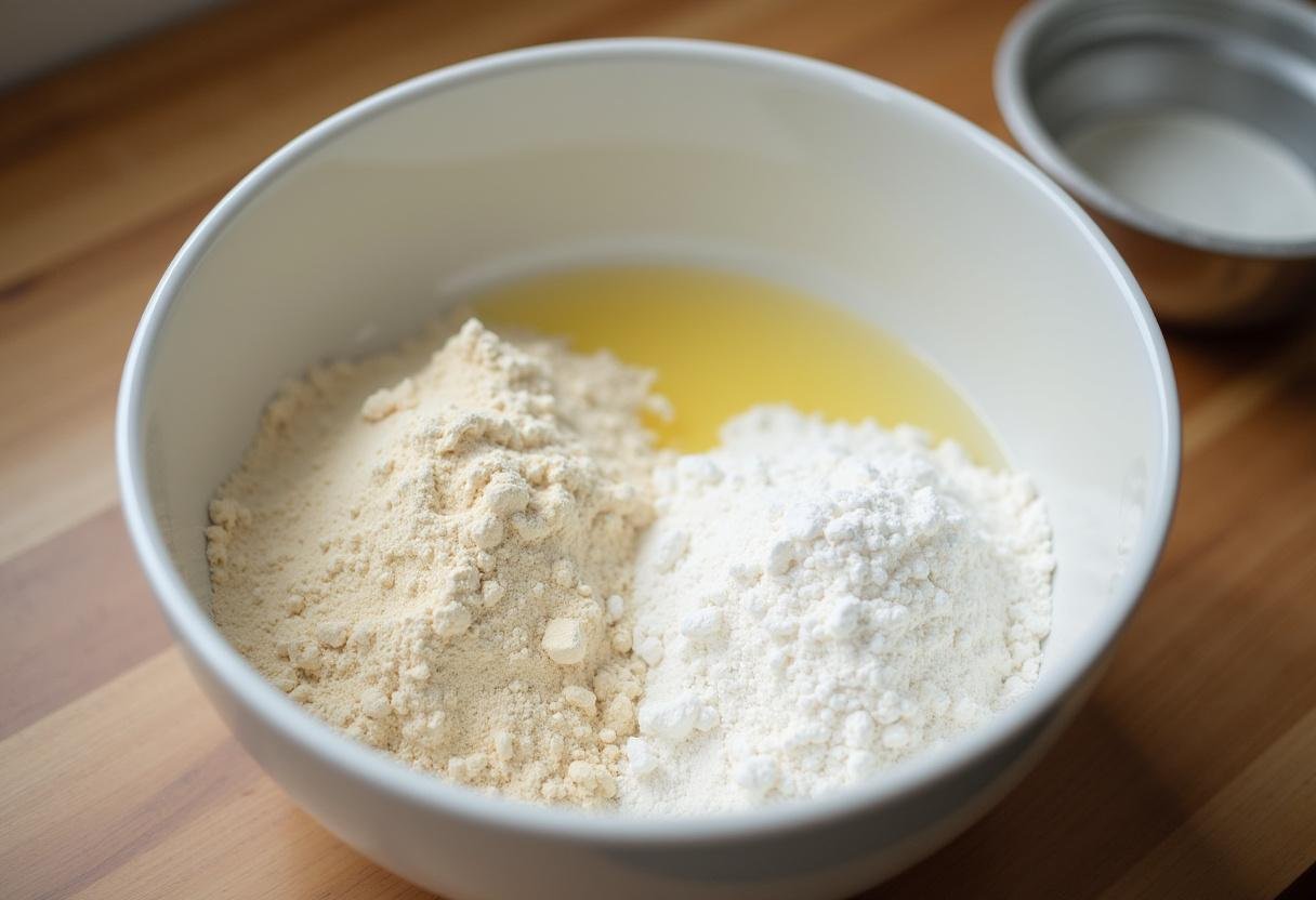 Zutaten für Mascarpone-Kuchen in einer Schüssel auf der Küchentheke.