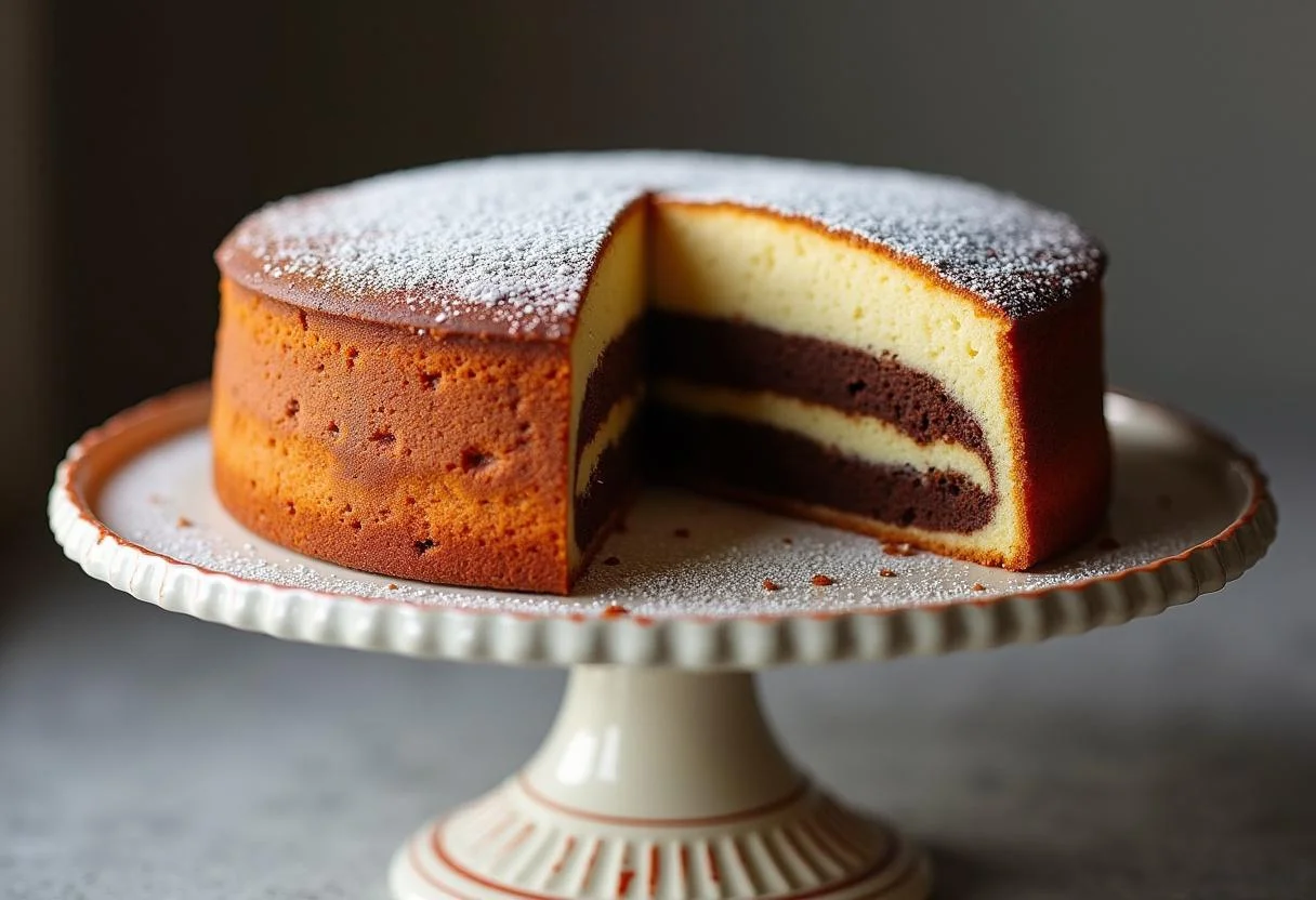 Fertiger Milka-Kuchen auf einem Kuchenständer, perfekt für Feiern.