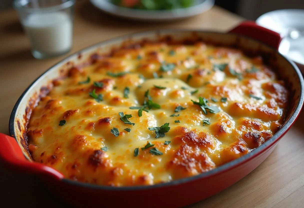 Fertig gebackene Ofenkartoffeln mit Thunfisch und geschmolzenem Käse, perfekt serviert.
