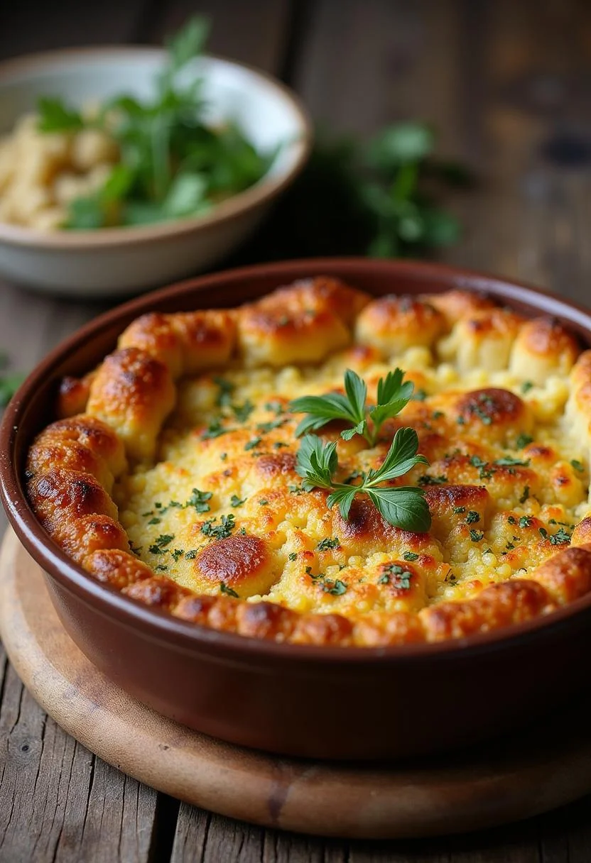 Finished Oma Ittas Quinoa-Hack-Schichtauflauf, a delicious layered casserole ready to enjoy.