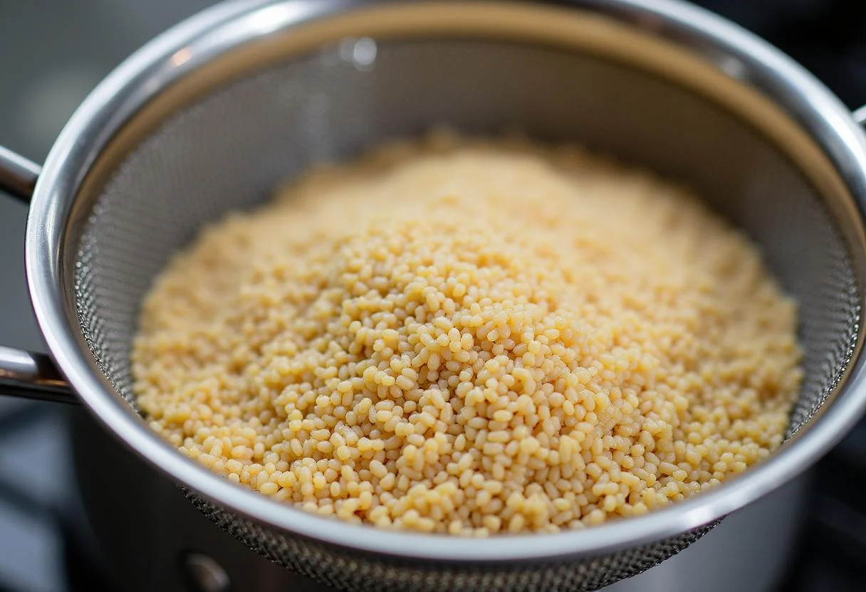 Quinoa, die in einem Topf für die Zubereitung von Oma Ittas Quinoa-Hack-Schichtauflauf kocht.