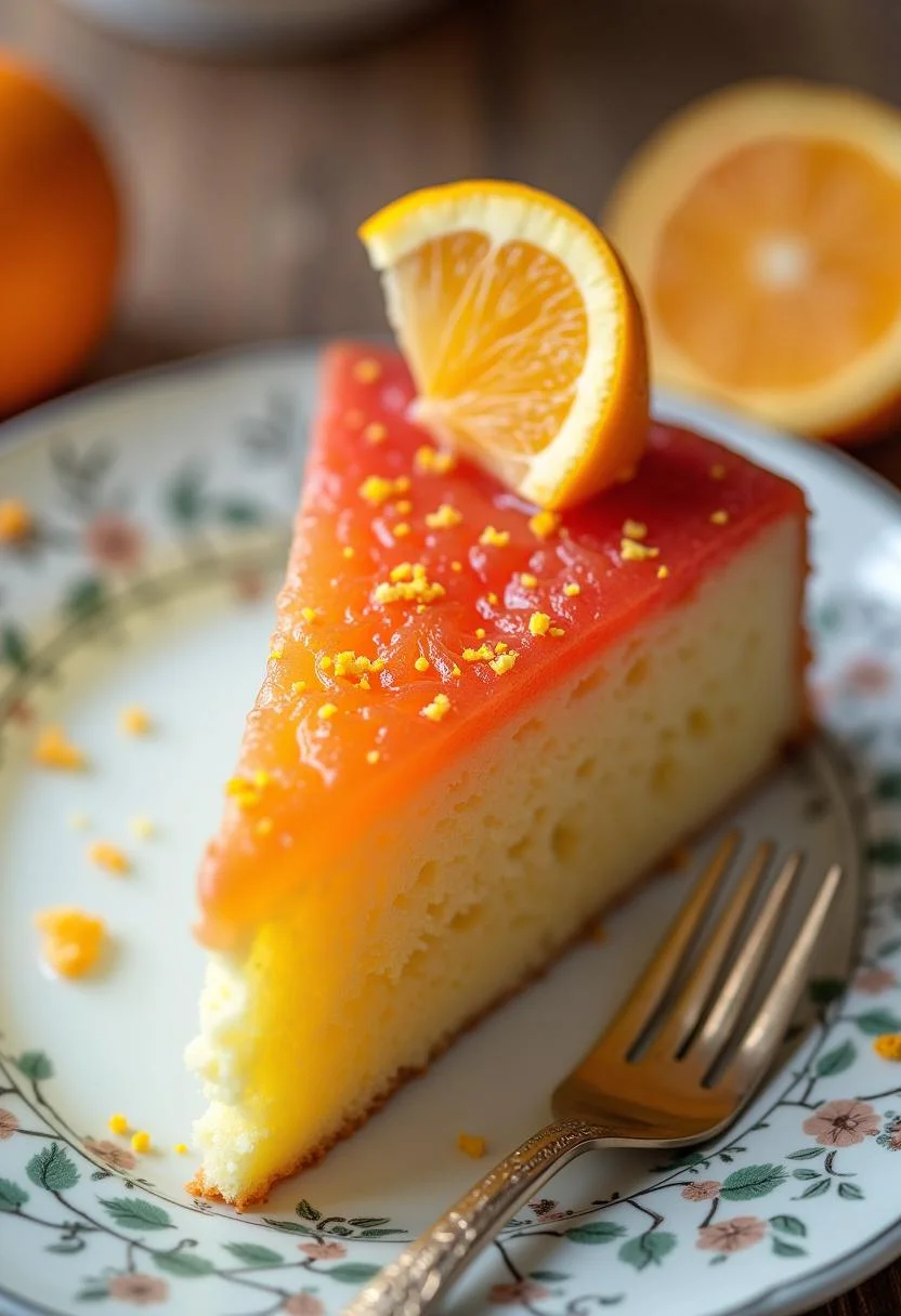 Servierfertiges Stück Ombre Citrus Kuchen mit Farbübergängen und Zitrusglasur, perfekt für jeden Anlass.