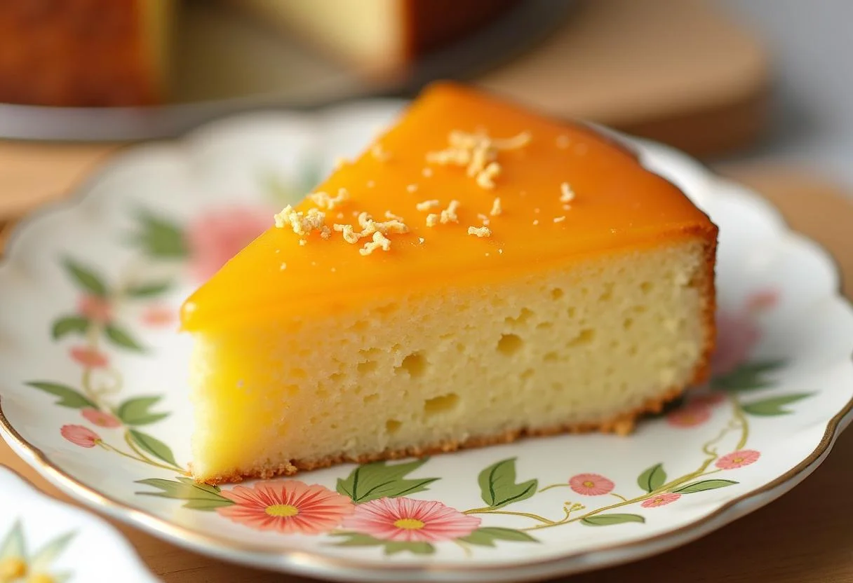 Servierfertiges Stück Ombre Citrus Kuchen mit Farbübergängen und Zitrusglasur, perfekt für jeden Anlass.
