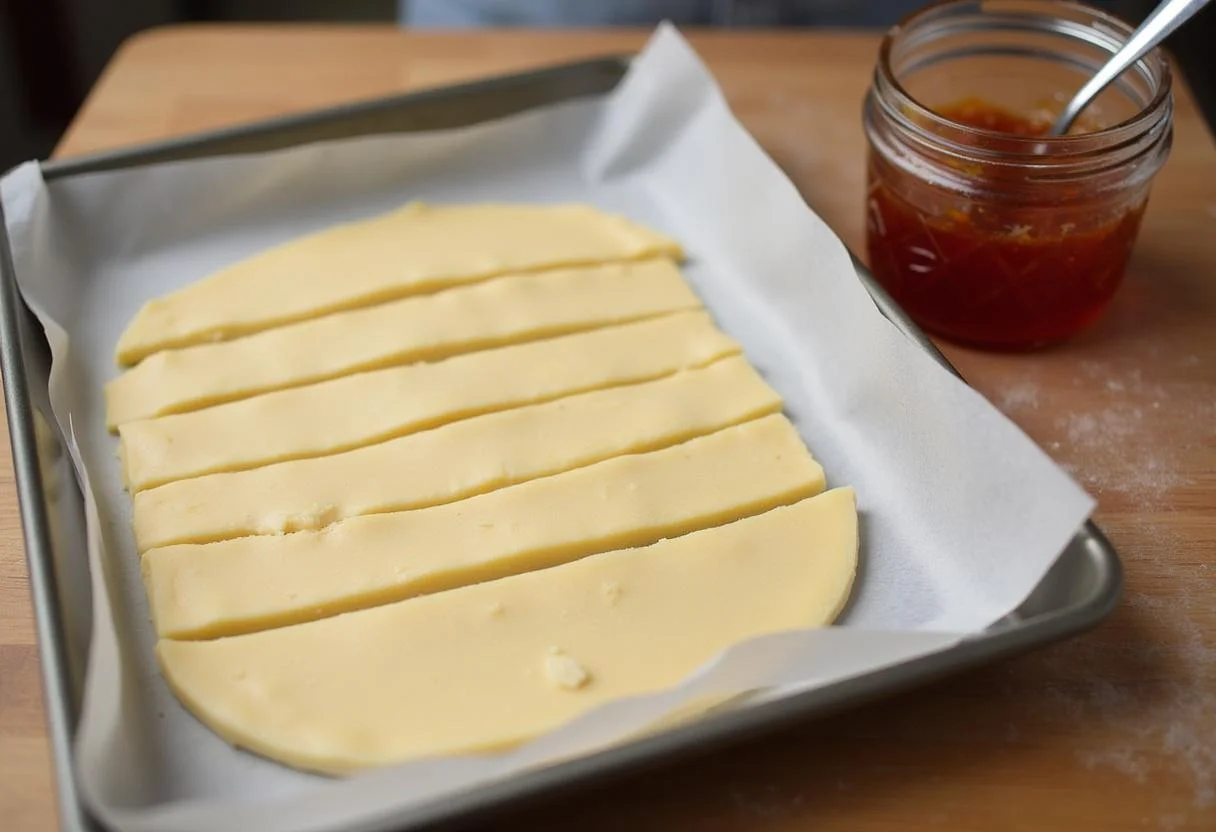 Geschnittene Teigstücke für Pani Walewska-Kuchen zur Vorbereitung auf das Backen.