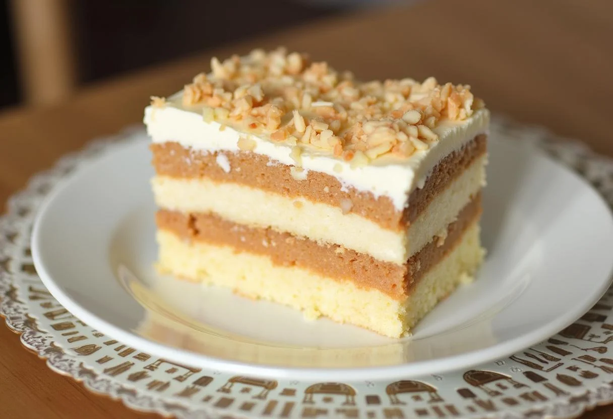Fertiger Raffaello-Kuchen mit Kokoscreme und Mandeln, ideal für besondere Anlässe.