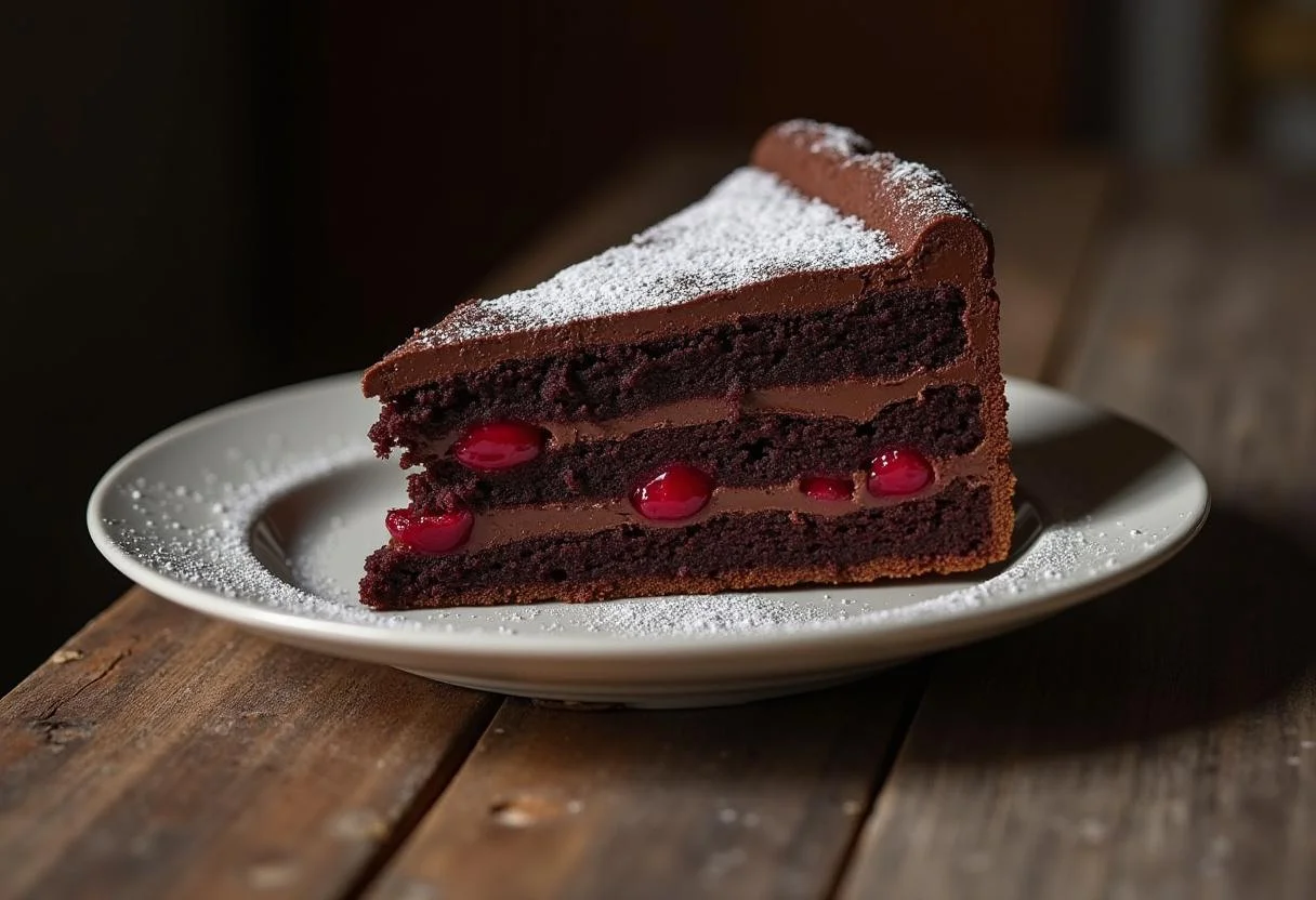 Saftiger Kirschkuchen vom Blech serviert auf einem Teller, ideal für besondere Anlässe.