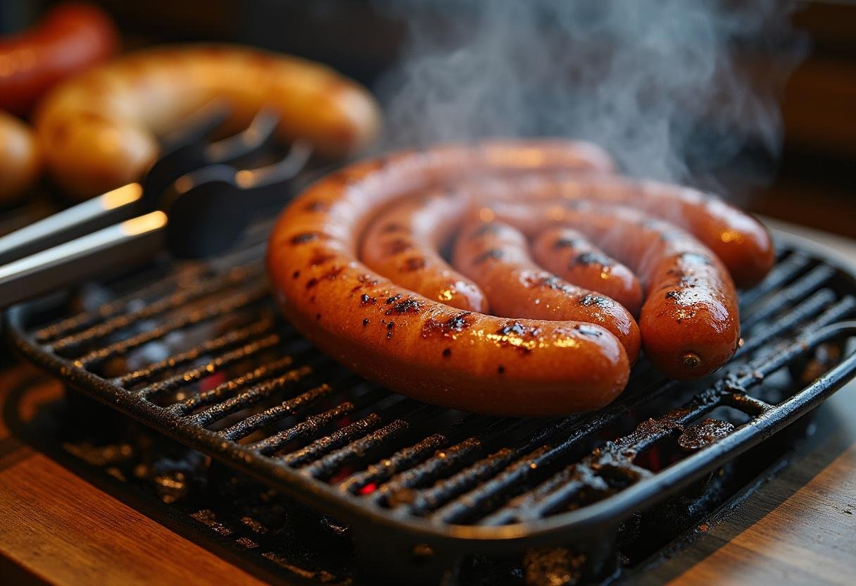 Bockwürste werden perfekt gegrillt für die Scharfe Bockwurst mit Senfexplosion.